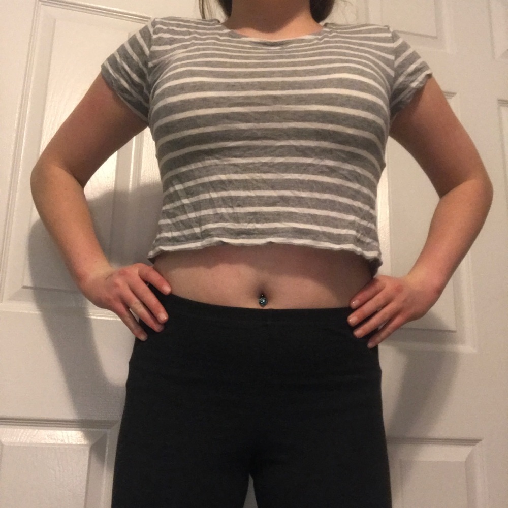 White and grey striped comfy soft crop top!!
